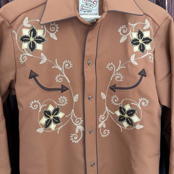 RARE NWT H Bar C El Dorado Western Shirt Men’s S 14½” Copper Brown Embroidered - Picture 6 of 13